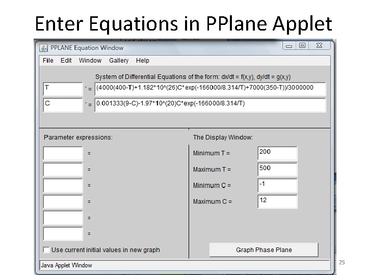 Enter Equations in PPlane Applet 25 