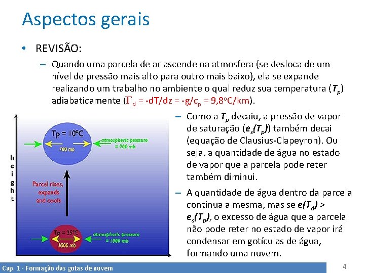 Aspectos gerais • REVISÃO: – Quando uma parcela de ar ascende na atmosfera (se