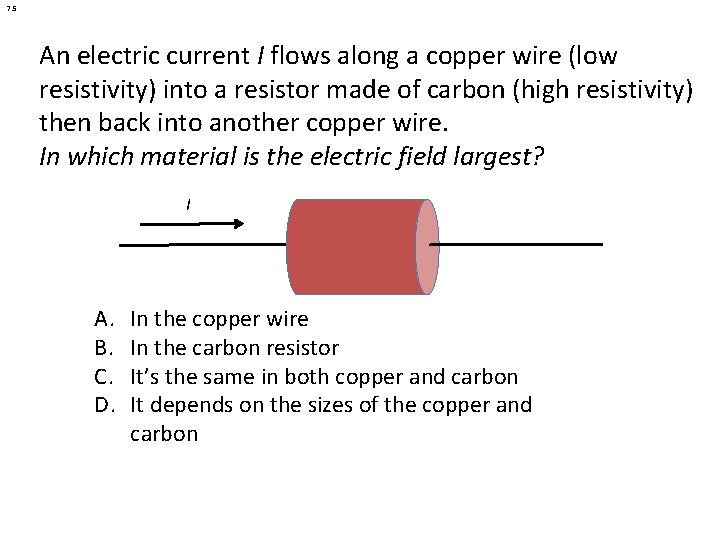 7. 5 An electric current I flows along a copper wire (low resistivity) into