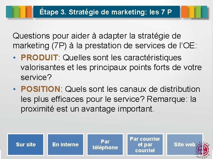 Étape 3. Stratégie de marketing: les 7 P Questions pour aider à adapter la