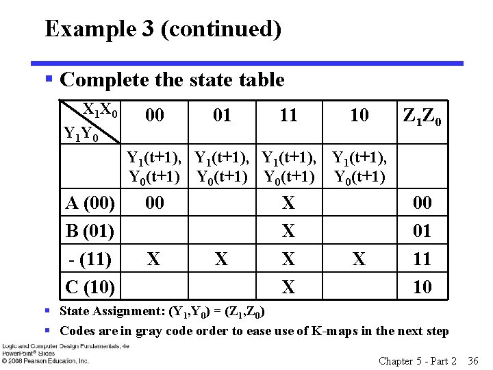 Example 3 (continued) § Complete the state table X 1 X 0 Y 1