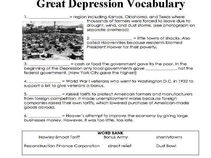 Great Depression Vocabulary 
