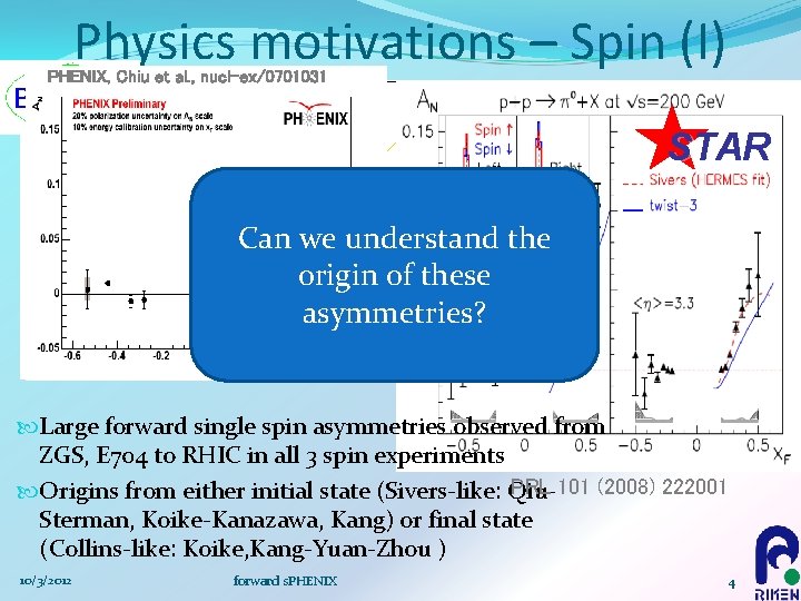 Physics motivations – Spin (I) PHENIX, Chiu et al. , nucl-ex/0701031 STAR Can we