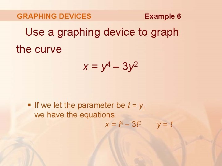 GRAPHING DEVICES Example 6 Use a graphing device to graph the curve x =