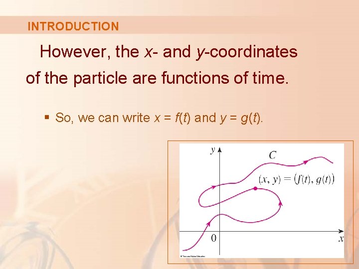 INTRODUCTION However, the x- and y-coordinates of the particle are functions of time. §