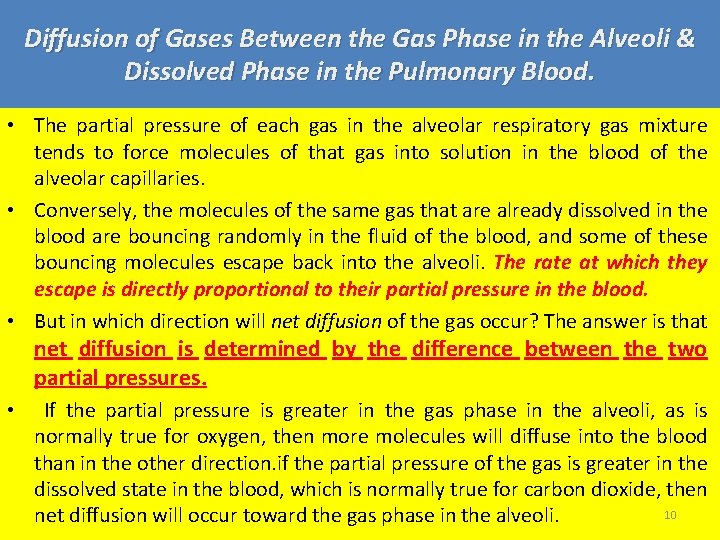 Diffusion of Gases Between the Gas Phase in the Alveoli & Dissolved Phase in