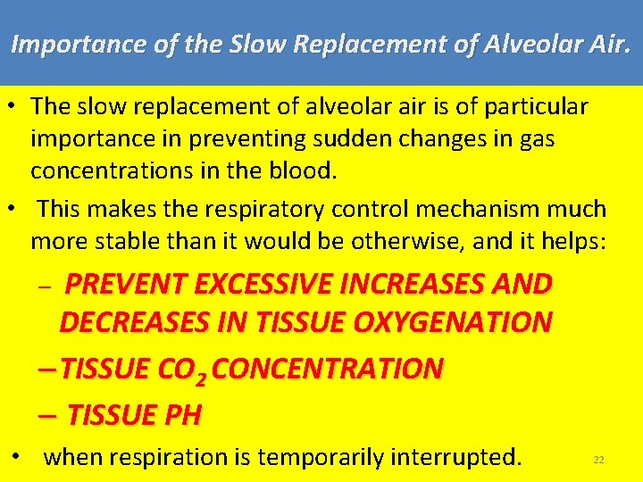 Importance of the Slow Replacement of Alveolar Air. • The slow replacement of alveolar
