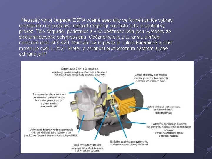 Neustálý vývoj čerpadel ESPA včetně speciality ve formě tlumiče vybrací umístěného na podstavci čerpadla