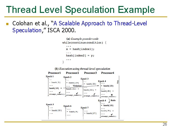 Thread Level Speculation Example n Colohan et al. , “A Scalable Approach to Thread-Level