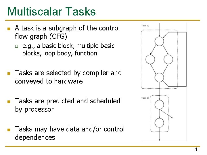 Multiscalar Tasks n A task is a subgraph of the control flow graph (CFG)