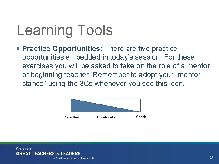 Learning Tools § Practice Opportunities: There are five practice opportunities embedded in today’s session.