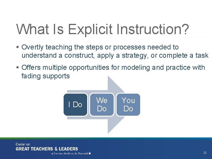 What Is Explicit Instruction? § Overtly teaching the steps or processes needed to understand