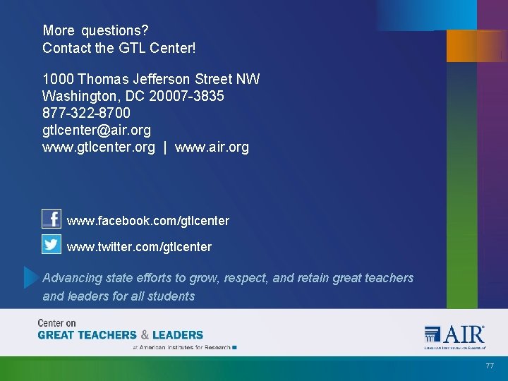 More questions? Contact the GTL Center! 1000 Thomas Jefferson Street NW Washington, DC 20007
