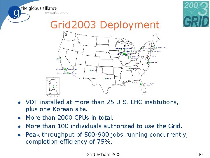 Grid 2003 Deployment l l VDT installed at more than 25 U. S. LHC Grid 2003 Deployment l l VDT installed at more than 25 U. S. LHC