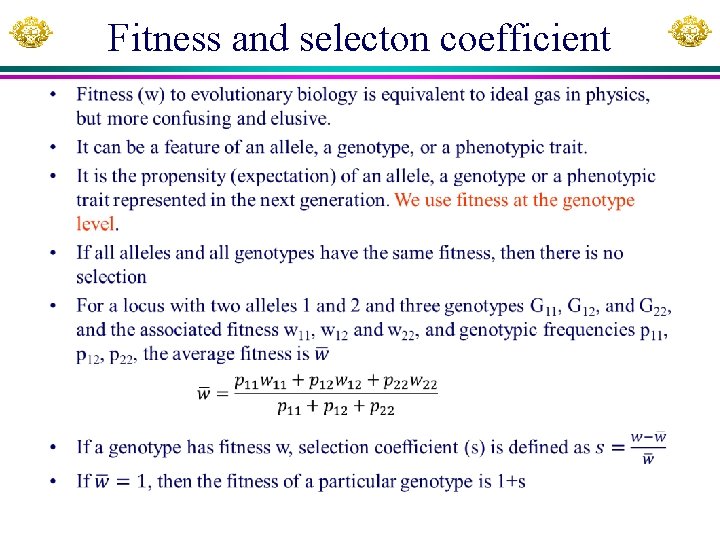 Fitness and selecton coefficient • 