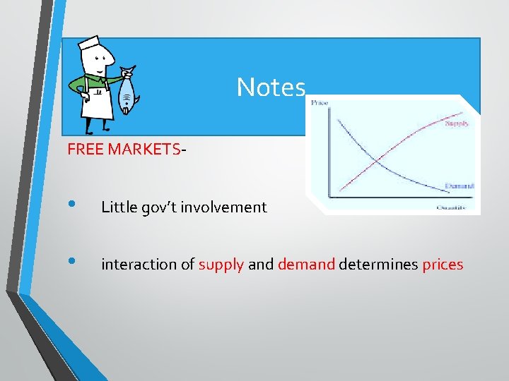 Notes FREE MARKETS- • Little gov’t involvement • interaction of supply and demand determines