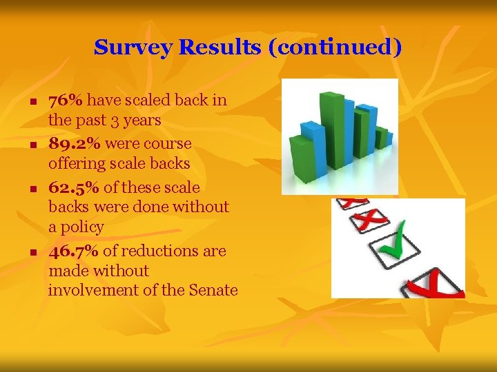 Survey Results (continued) n n 76% have scaled back in the past 3 years