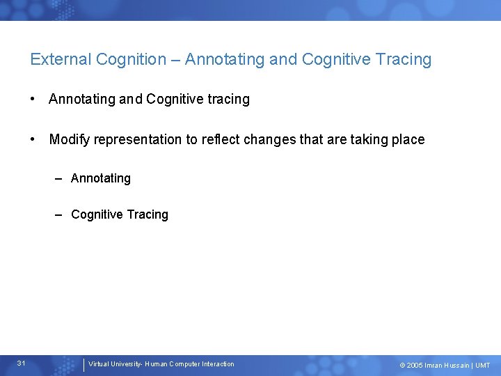 External Cognition – Annotating and Cognitive Tracing • Annotating and Cognitive tracing • Modify