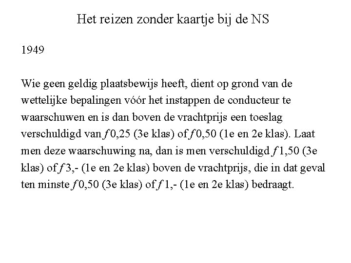 Het reizen zonder kaartje bij de NS 1949 Wie geen geldig plaatsbewijs heeft, dient