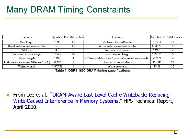 Many DRAM Timing Constraints n From Lee et al. , “DRAM-Aware Last-Level Cache Writeback: