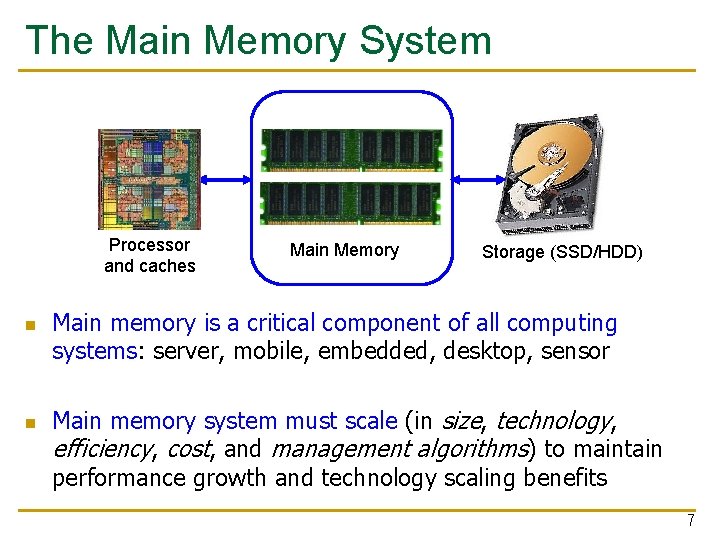 The Main Memory System Processor and caches n n Main Memory Storage (SSD/HDD) Main
