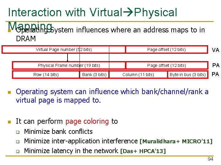 Interaction with Virtual Physical Mapping n Operating System influences where an address maps to