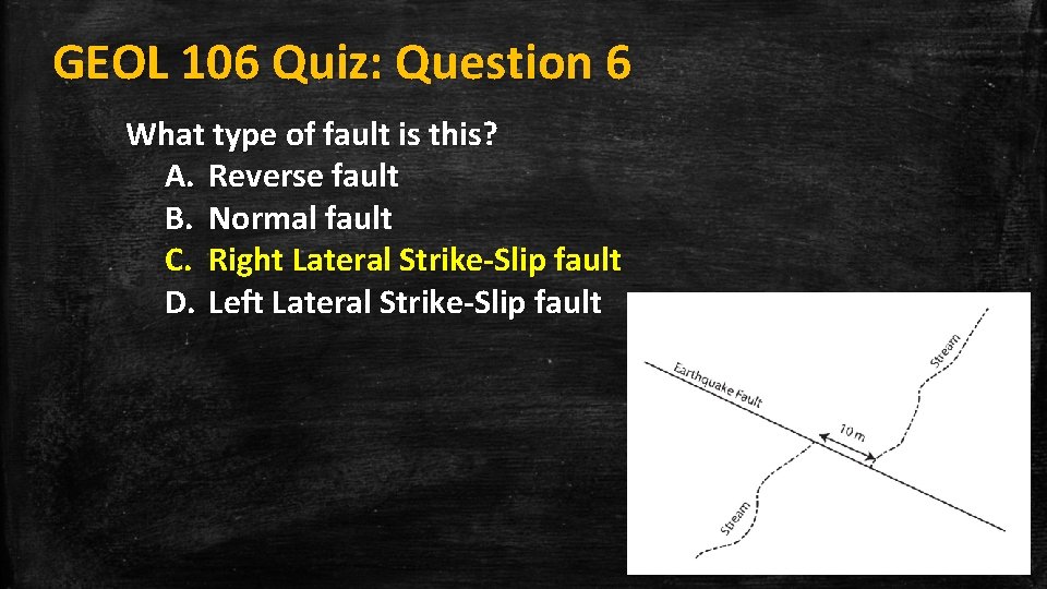 GEOL 106 Quiz: Question 6 What type of fault is this? A. Reverse fault