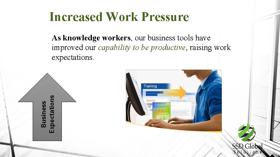 Increased Work Pressure Business Expectations As knowledge workers, our business tools have improved our