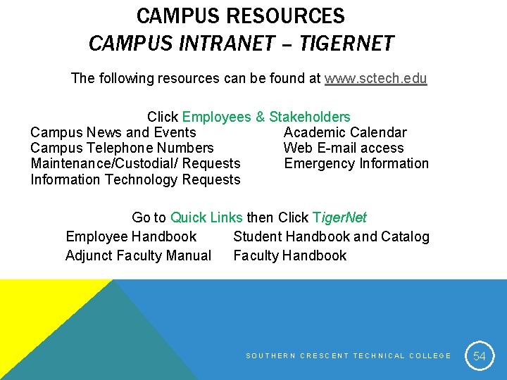 CAMPUS RESOURCES CAMPUS INTRANET – TIGERNET The following resources can be found at www.