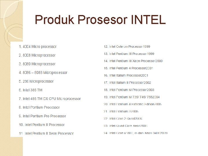 Produk Prosesor INTEL 