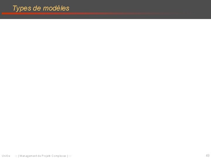 Types de modèles Uni. Ge : : : | Management de Projets Complexes |