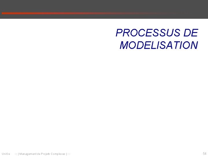 PROCESSUS DE MODELISATION Uni. Ge : : : | Management de Projets Complexes |