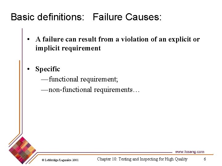Basic definitions: Failure Causes: • A failure can result from a violation of an
