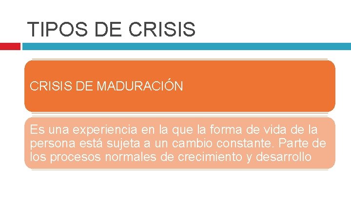 TIPOS DE CRISIS DE MADURACIÓN Es una experiencia en la que la forma de