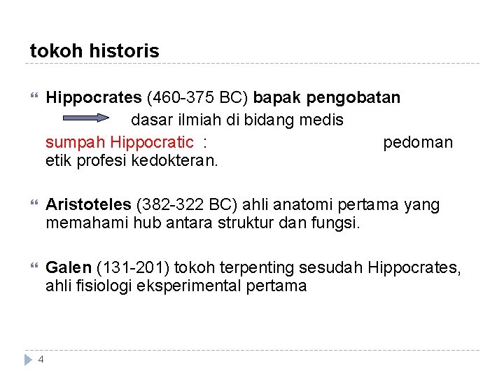 tokoh historis Hippocrates (460 -375 BC) bapak pengobatan dasar ilmiah di bidang medis sumpah