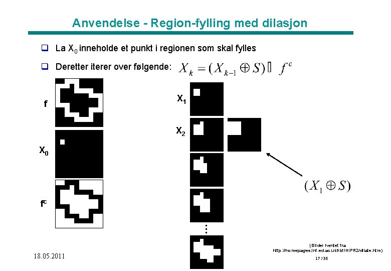 Anvendelse - Region-fylling med dilasjon q La X 0 inneholde et punkt i regionen