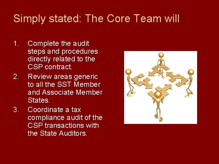 Simply stated: The Core Team will 1. 2. 3. Complete the audit steps and