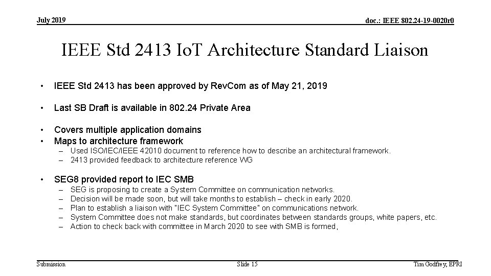 July 2019 doc. : IEEE 802. 24 -19 -0020 r 0 IEEE Std 2413