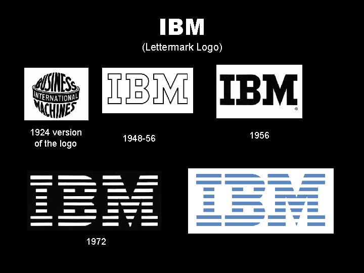 IBM (Lettermark Logo) 1924 version of the logo 1948 -56 1972 1956 