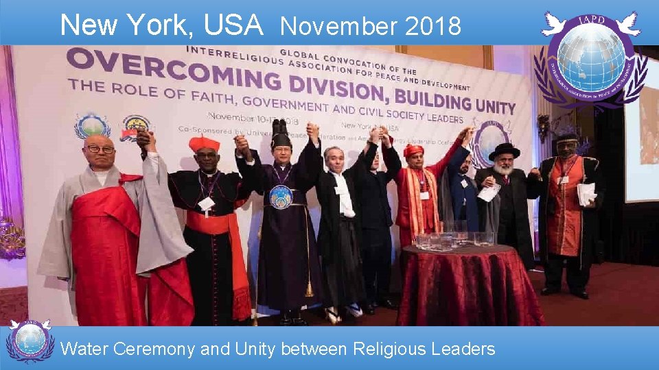 New York, USA November 2018 Water Ceremony and Unity between Religious Leaders 