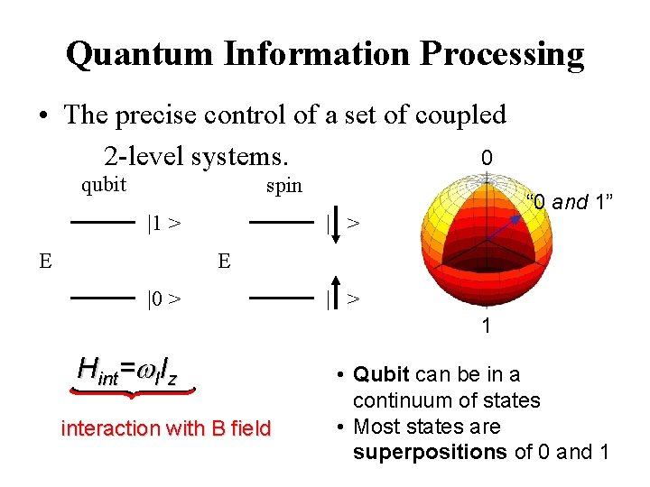 Quantum Information Processing • The precise control of a set of coupled 2 -level