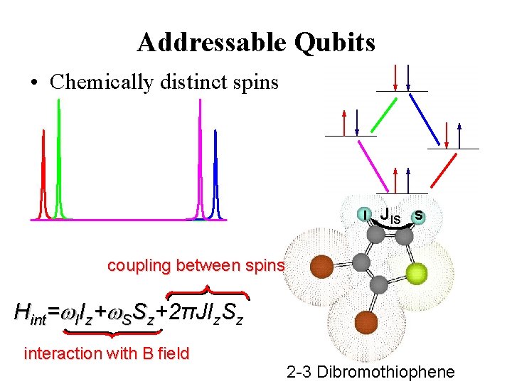 Addressable Qubits • Chemically distinct spins I JIS S coupling between spins Hint=w. IIz+w.