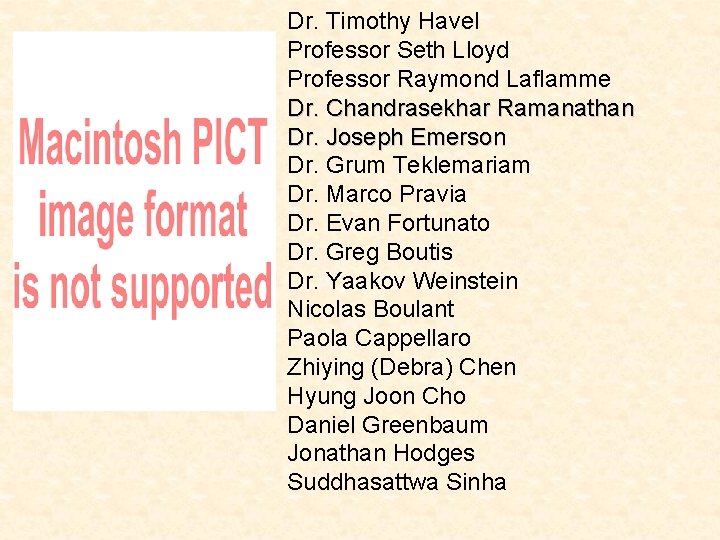 Dr. Timothy Havel Professor Seth Lloyd Professor Raymond Laflamme Dr. Chandrasekhar Ramanathan Dr. Joseph
