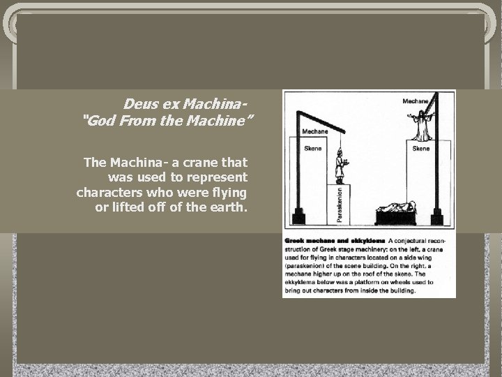 Deus ex Machina“God From the Machine” The Machina- a crane that was used to