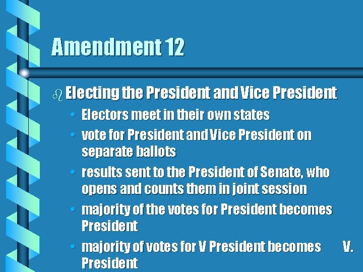Amendment 12 b Electing the President and Vice President • Electors meet in their