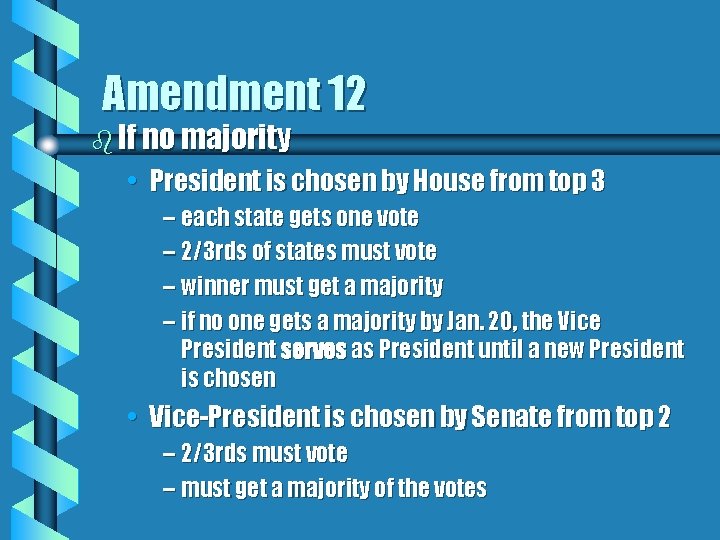 Amendment 12 b If no majority • President is chosen by House from top