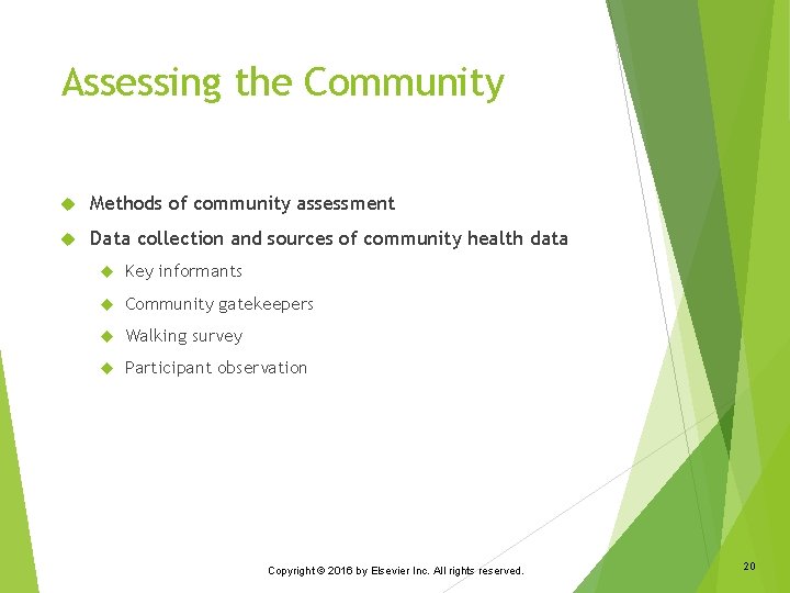 Assessing the Community Methods of community assessment Data collection and sources of community health