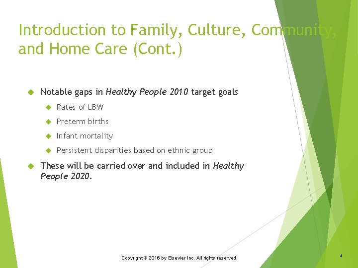 Introduction to Family, Culture, Community, and Home Care (Cont. ) Notable gaps in Healthy