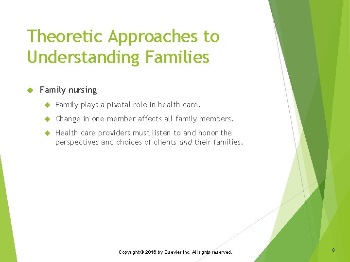 Theoretic Approaches to Understanding Families Family nursing Family plays a pivotal role in health