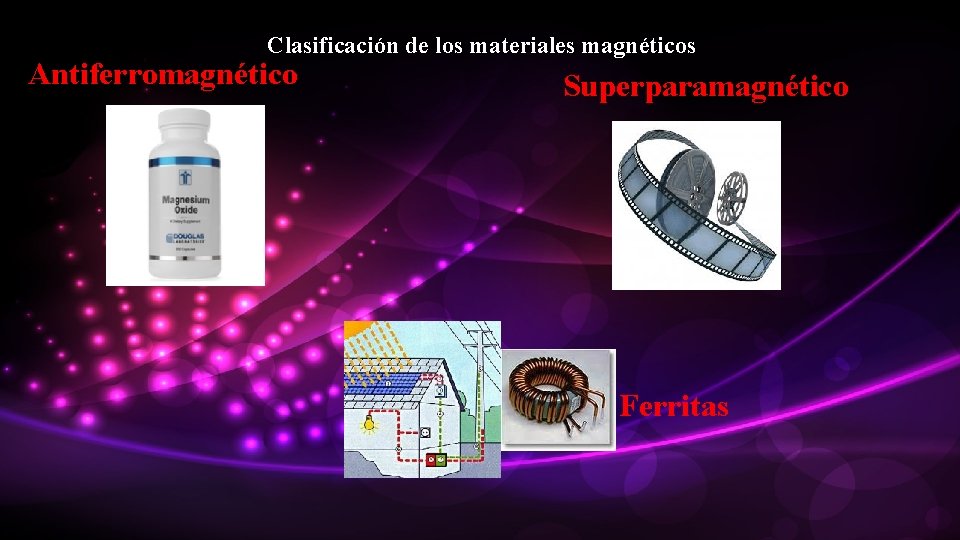 Clasificación de los materiales magnéticos Antiferromagnético Superparamagnético Ferritas 